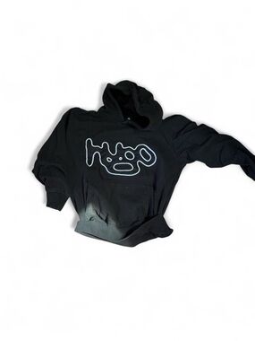 Men's Black Zip-Up Hoodie with White Outline Graphic